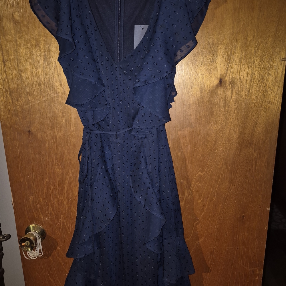 Tommy Hilfiger Navy Ruffle Midi Dress